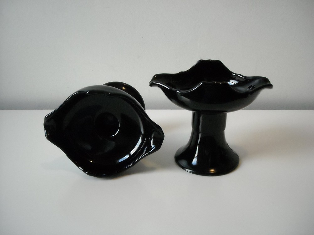 2 Black Amethyst Candleholders Unique Design Maker Unknown