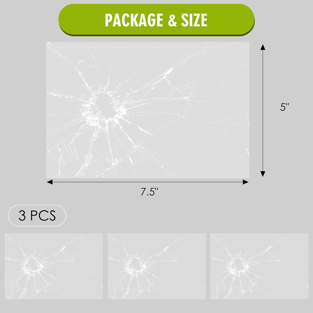 7.5" Broken Glass Decal - 3 Pack Waterproof Reusable Broken Screen Prank Sticker