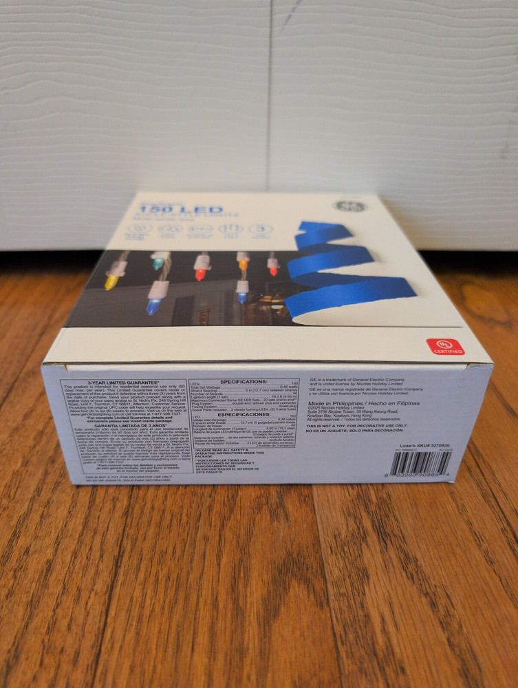 GE StayBright 150 Icicle Light String Holiday Christmas Multi LED On White Wire