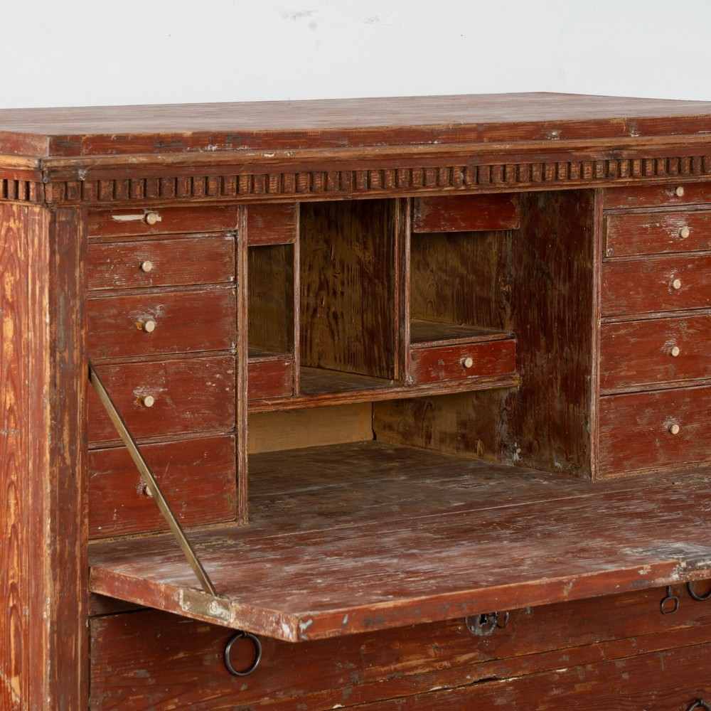 19th Century Rustic Swedish Painted Pine Secretary