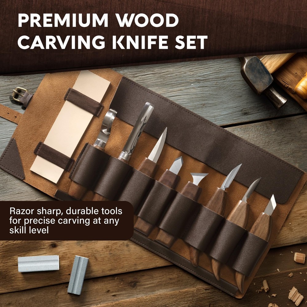Complete Wood Carving Kit for Beginners - Gift Ready Tools Brown