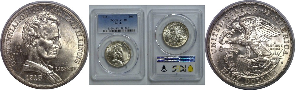1918 Lincoln Commemorative Half Dollar   PCGS AU-58