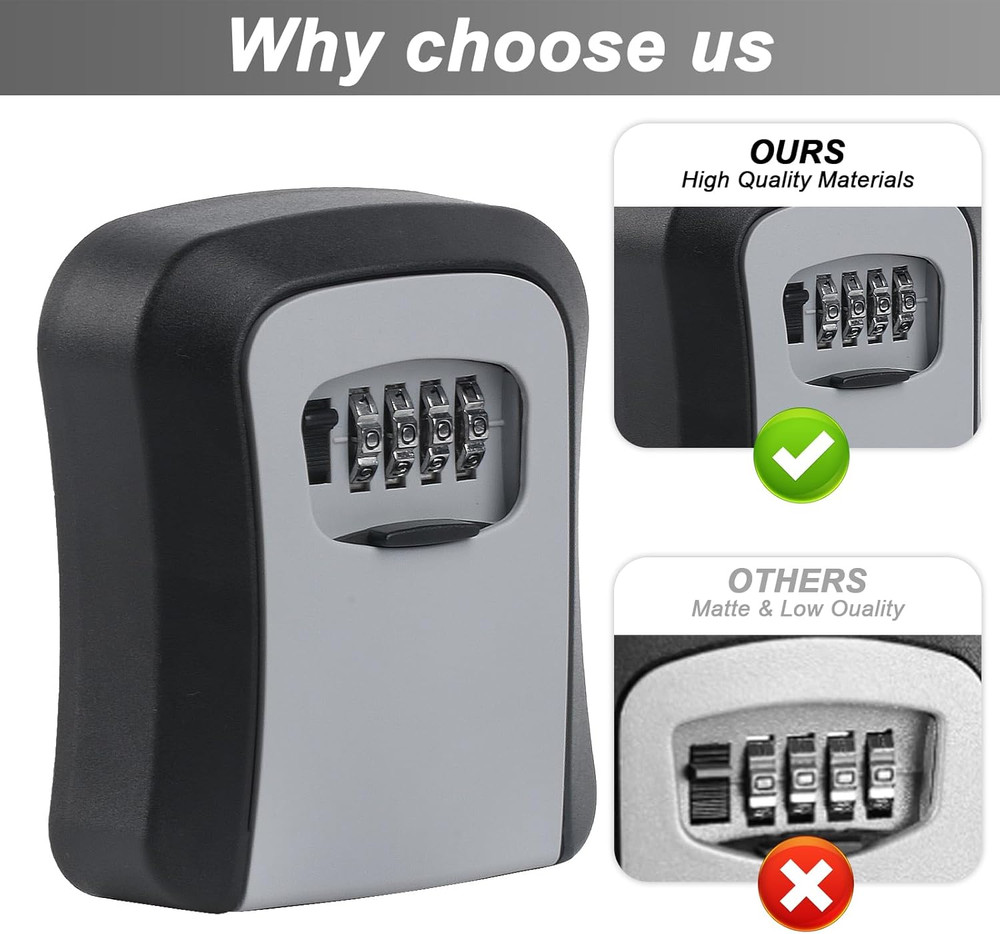 Key Lock Box for Outside, Wall Mounted, Waterproof Resettable Code Safe Security