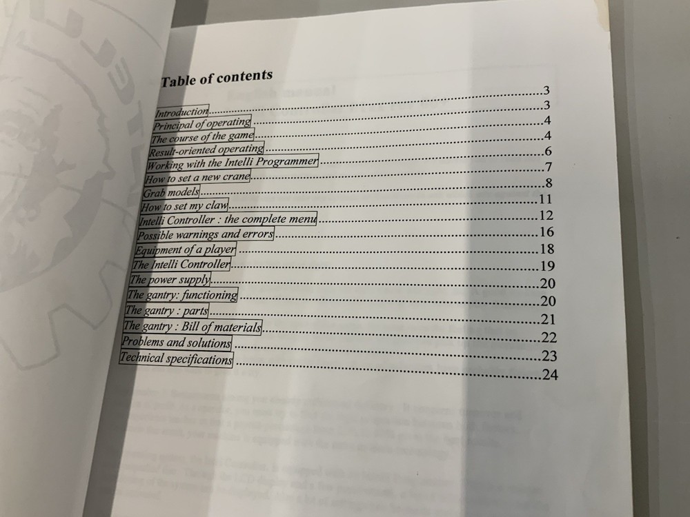 Eliot Arcade Game Intelli Grab Operating System Manual