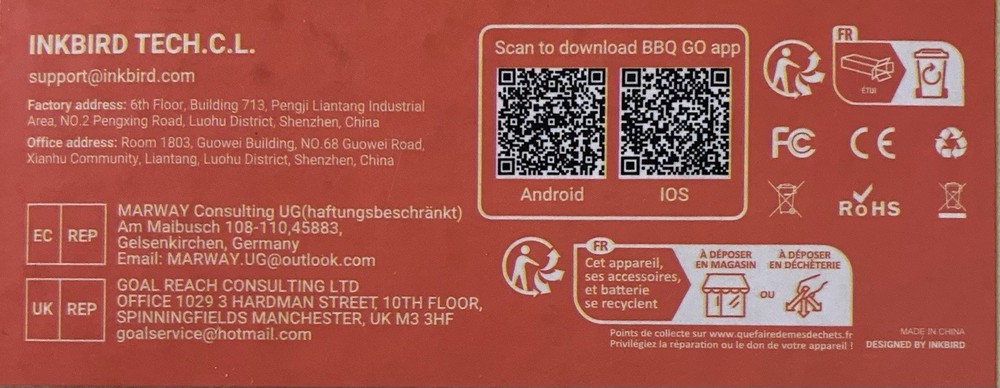 Meat BBQ Oven Thermometer - Wireless Bluetooth Display and timer