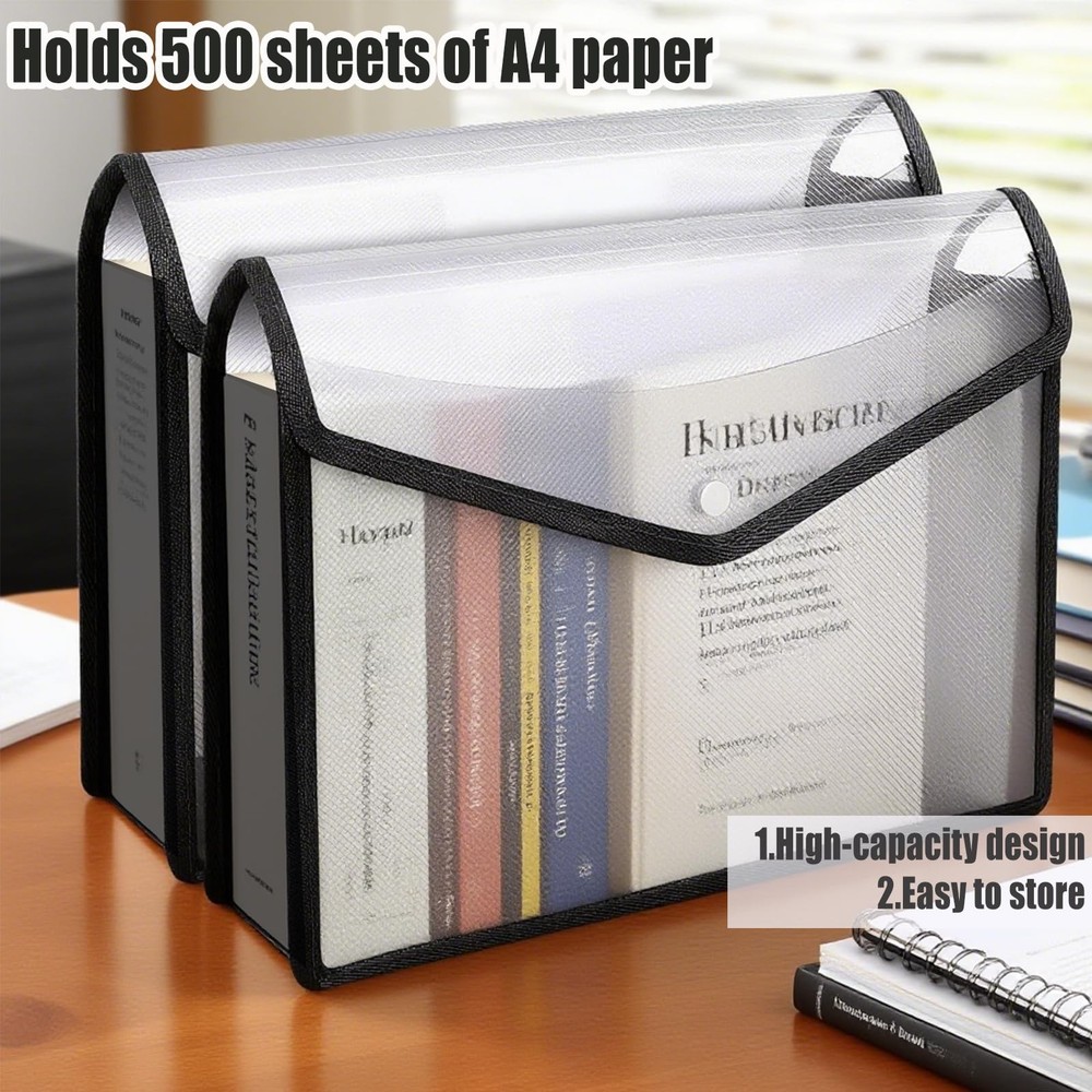 Expandable File Folder Organizer for Documents, 2PCS Plastic A4 Expanding Fil...