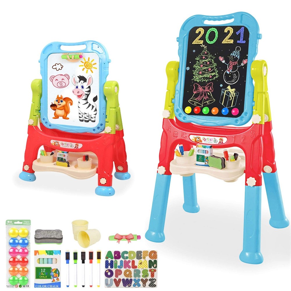 Mojitodon Easel for Kids,Rotatable Double Sided Adjustable Standing Art Blue
