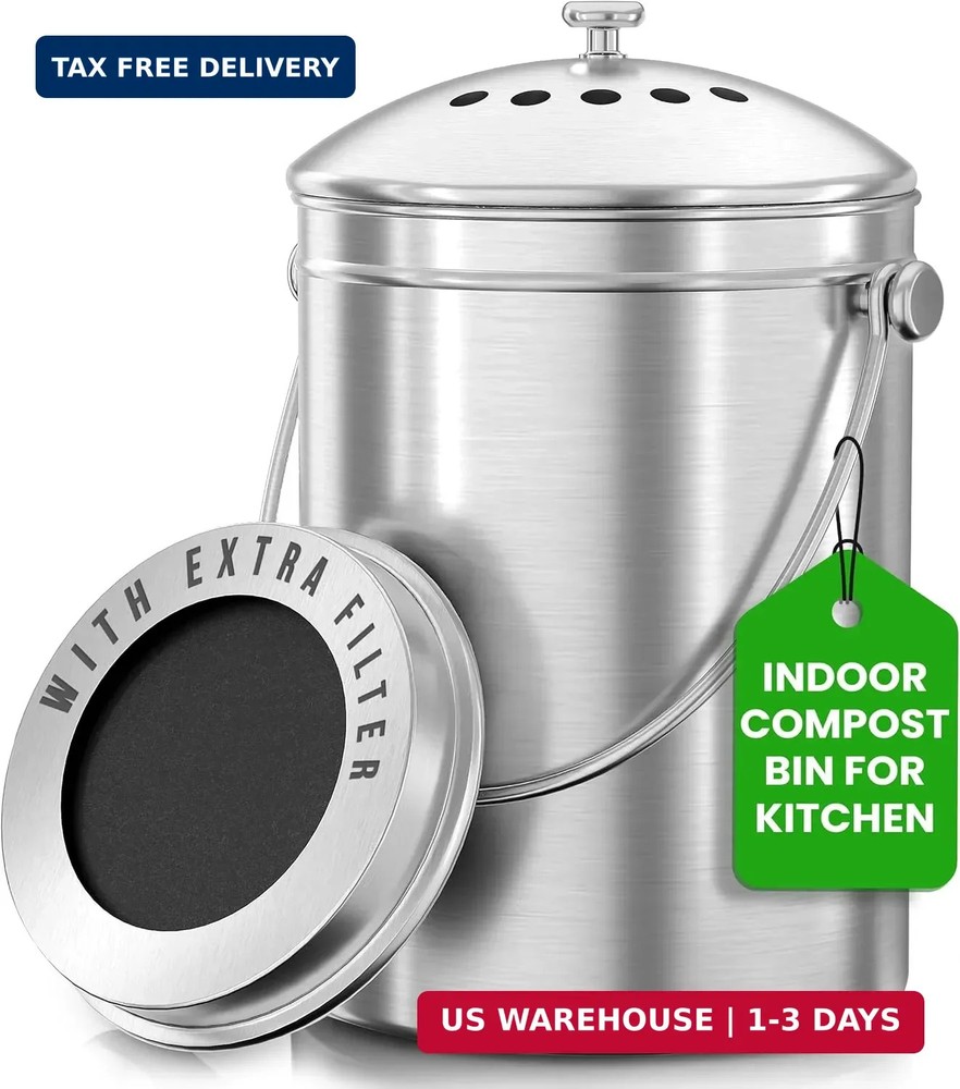 Utopia Kitchen Countertop Compost Bin Kitchen with Charcoal Filter -1.3gallon St