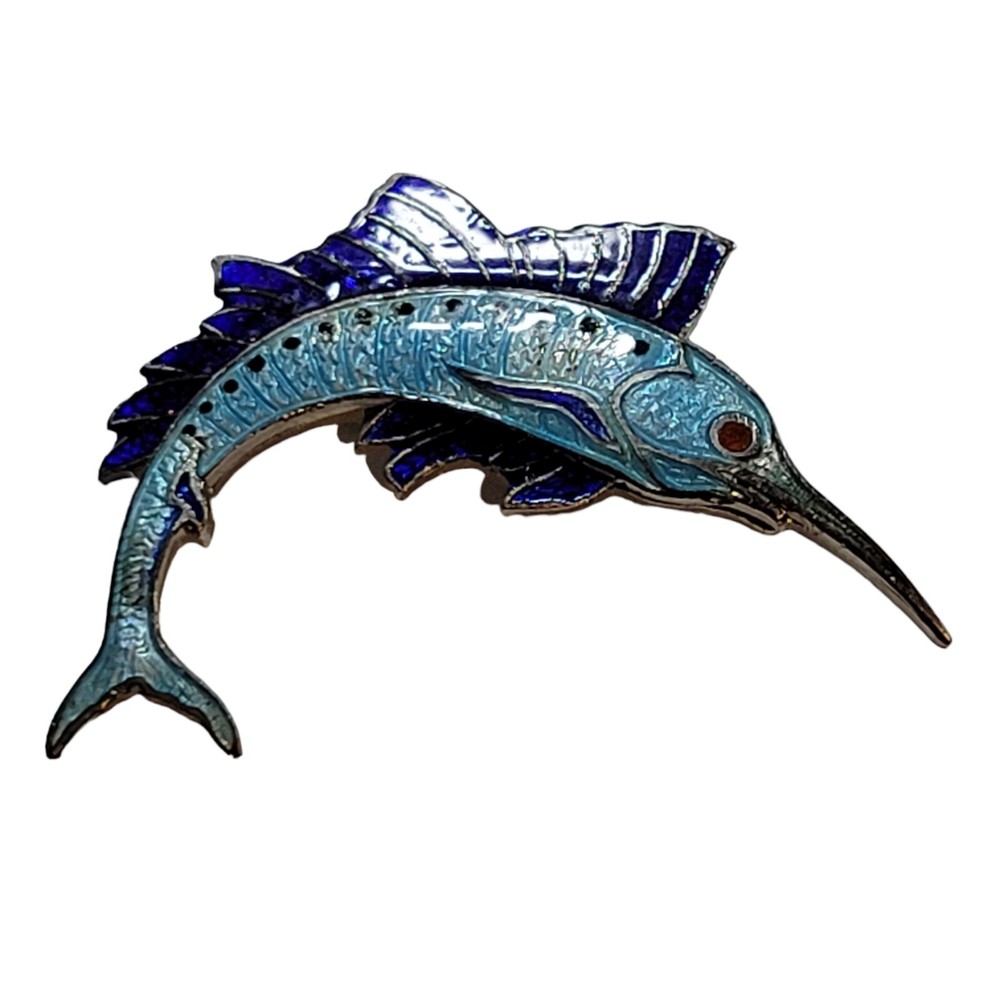 Blue Marlin Enamel Brooch Pin