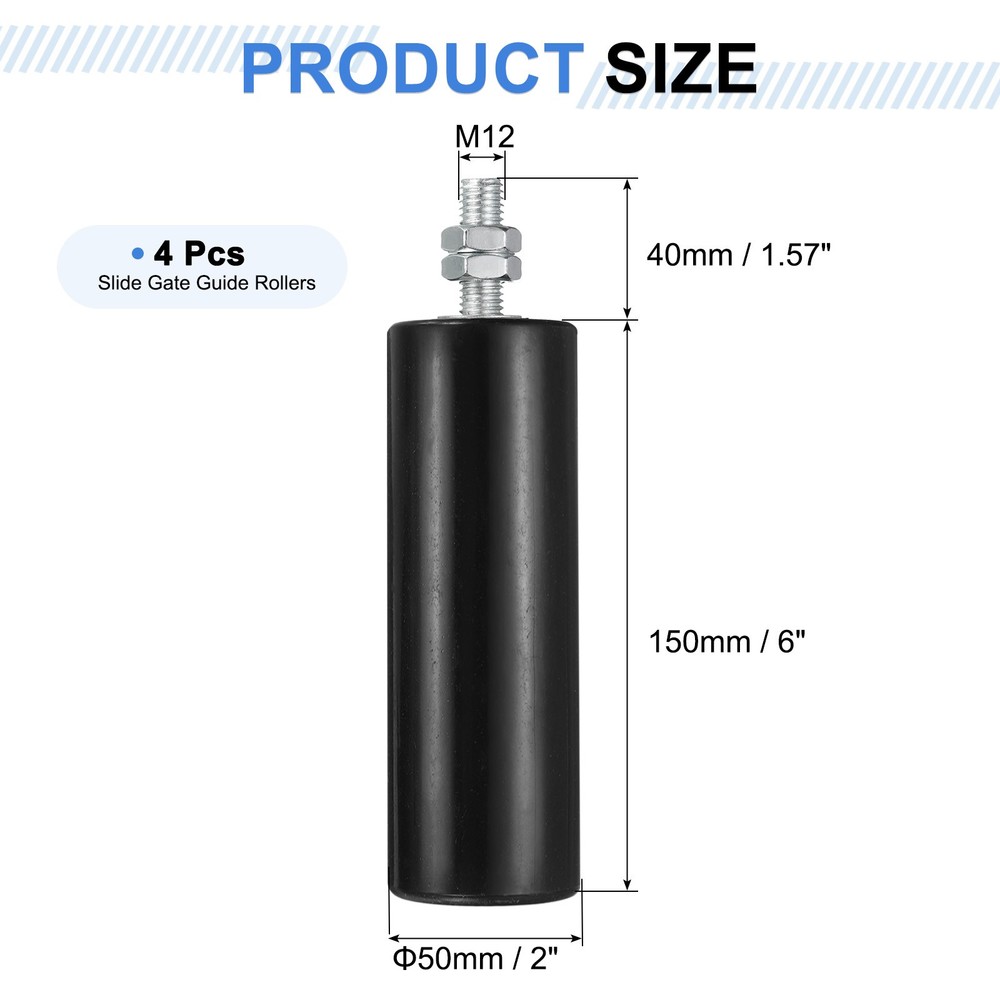 4Pcs Slide Gate Guide Roller 6" Nylon Sliding Gate Support Assembly Black