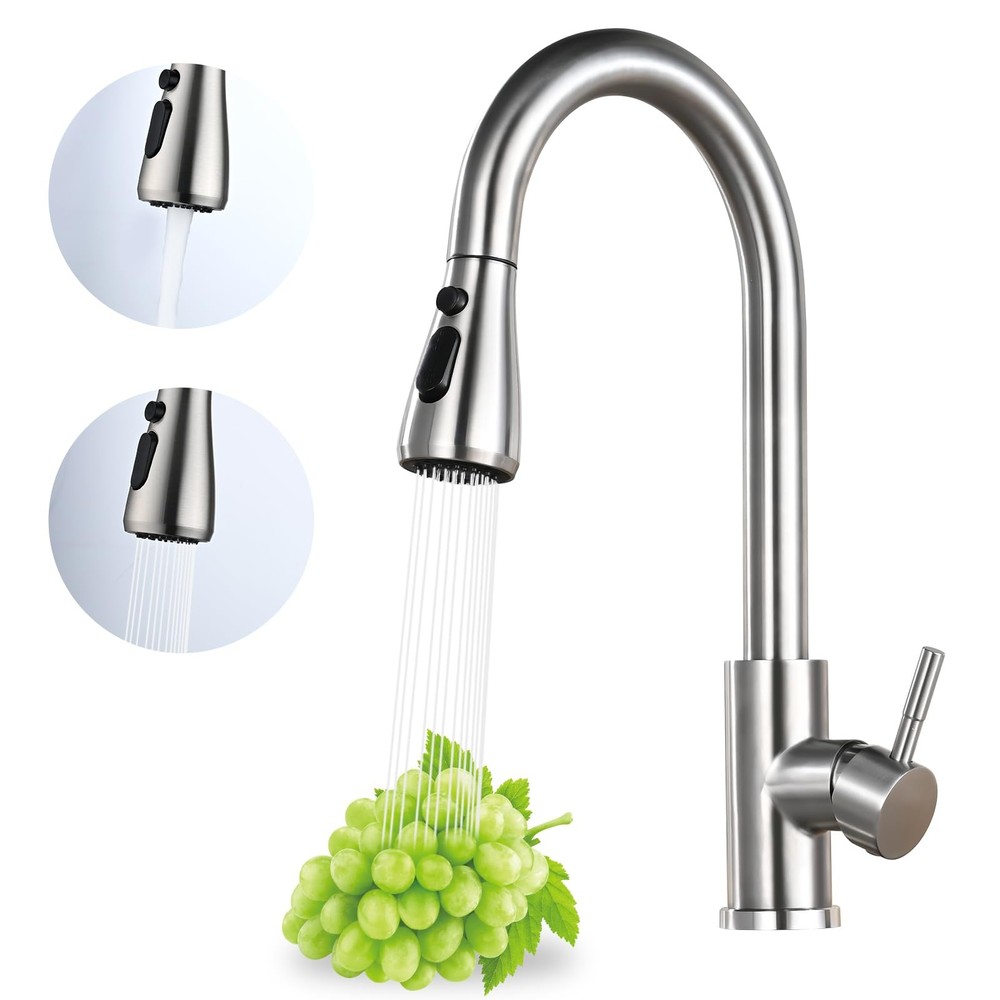 Kitchen Faucet with Pull Down Sprayer, High Arc Brushed Nickel Single Handle ...