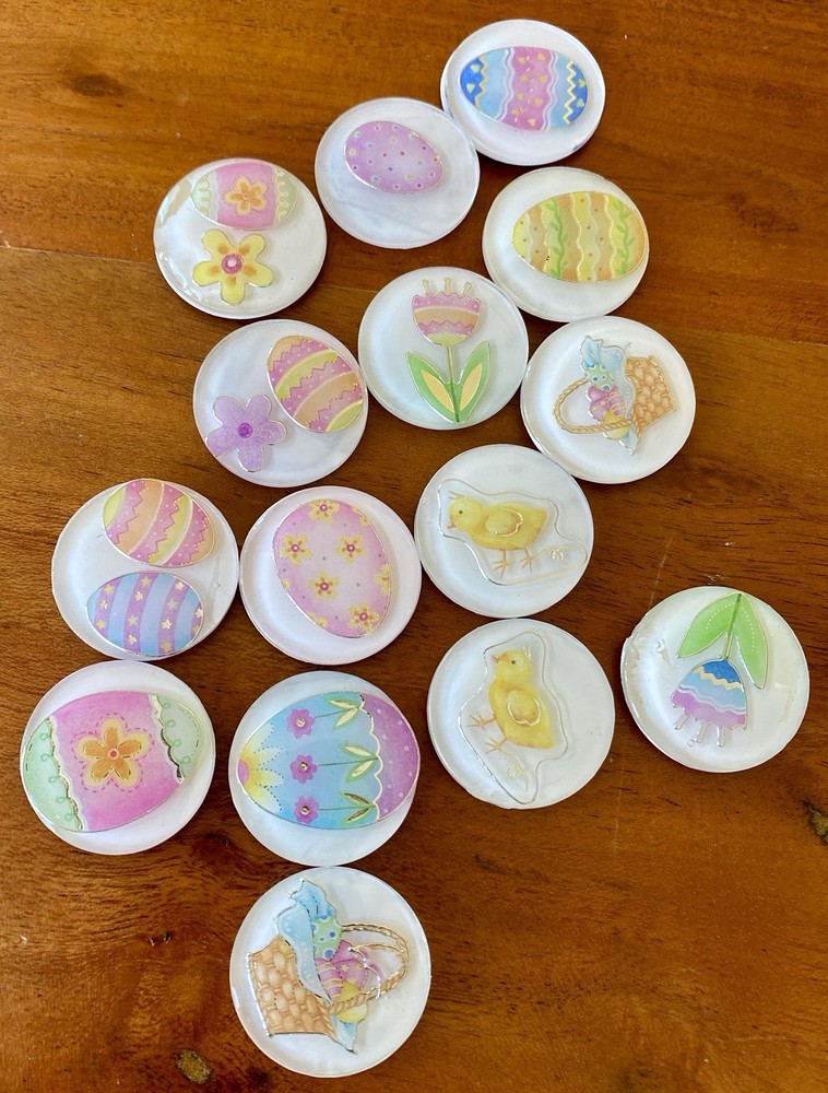 15pc 1” Handmade Fridge Magnet Set ~ EASTER ~ EGGS ~ BASKET ~ Flowers ~ SPRING
