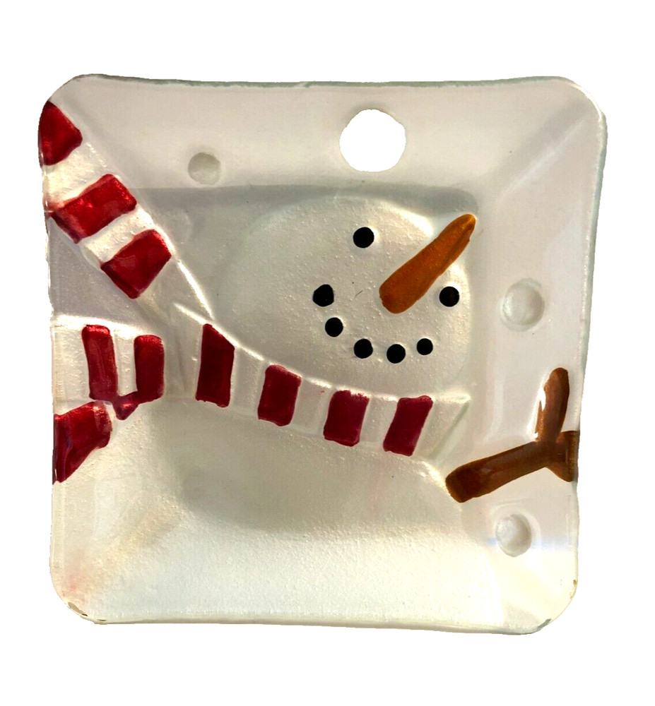 Glass Square Decorative Snowman Dish Christmas