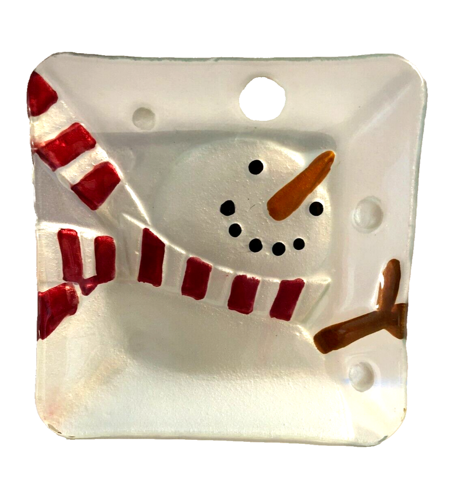 Glass Square Decorative Snowman Dish Christmas