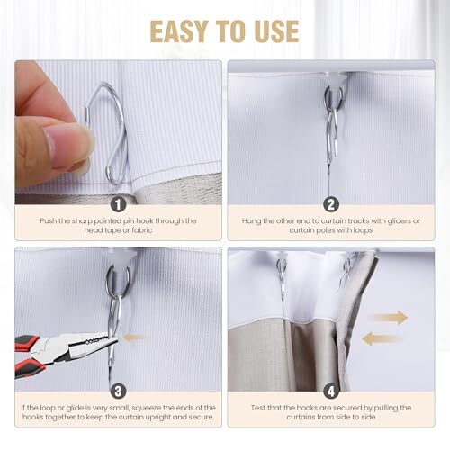 58PCS Curtain Hooks for Drapes, Premium Rustproof Drapery Hooks Pins for