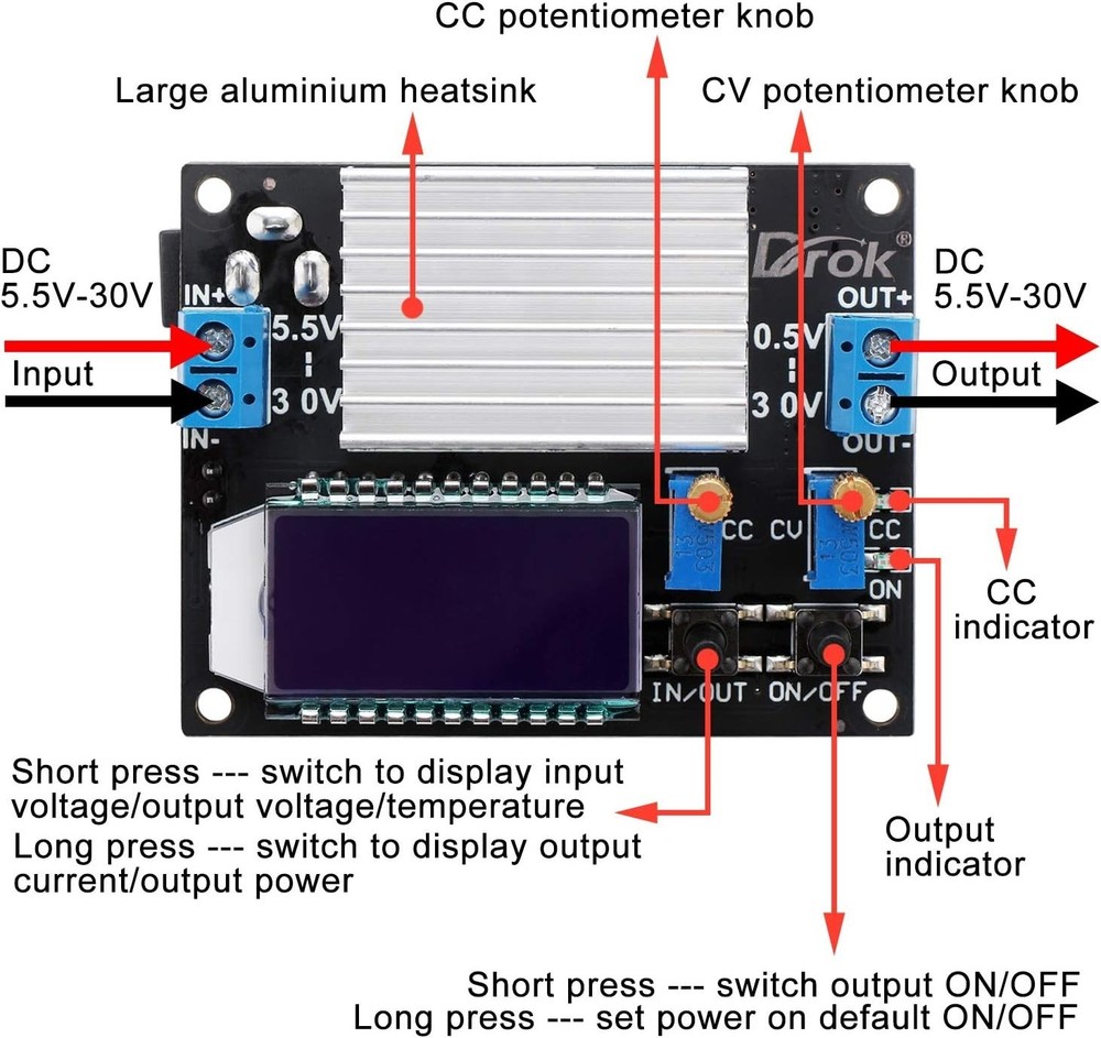 High Efficiency Boost Buck Converter with Protective Case and LCD Display, 4A