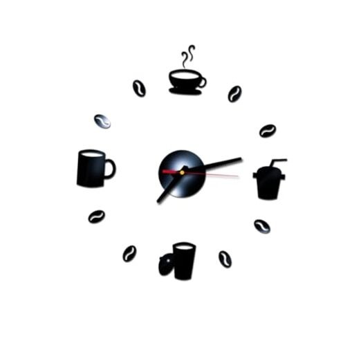 DIY Wall Clock Coffee Cup Sticker for Home Decor Decorative Medium Black