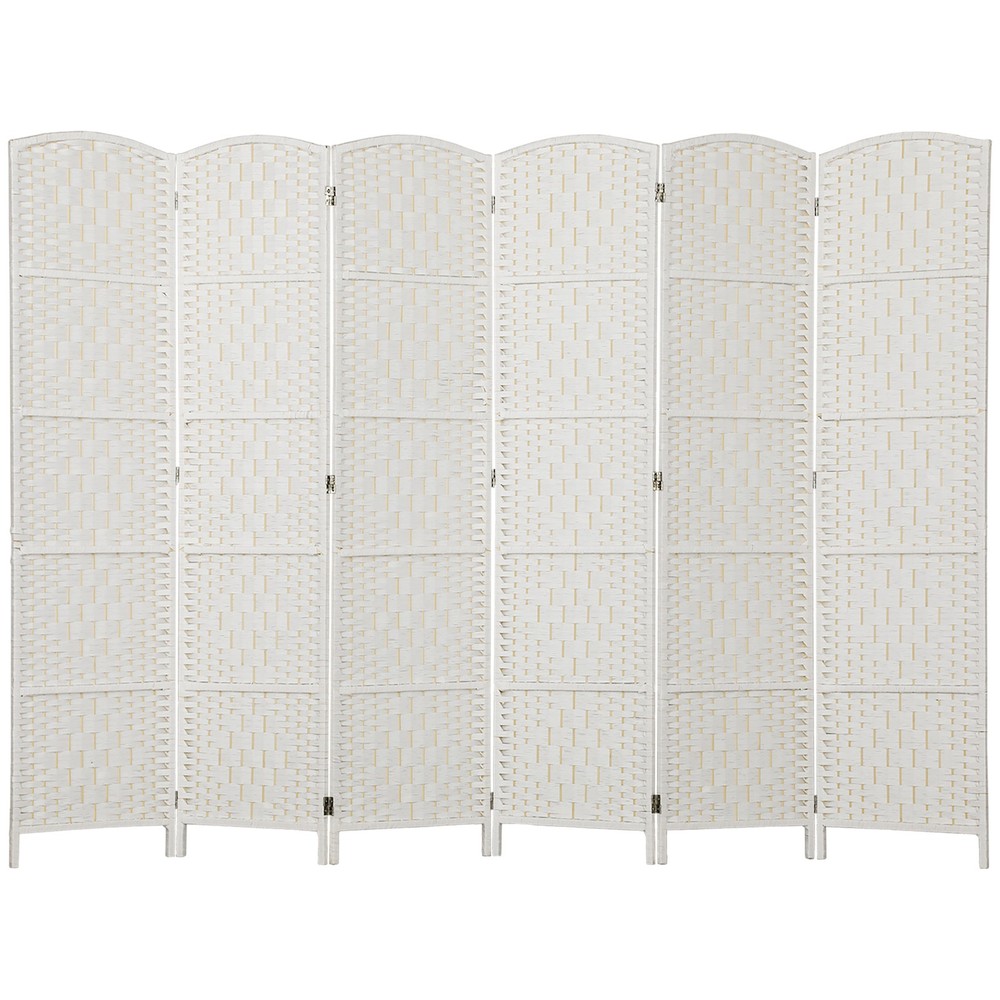 6 Weave Panel Room Divider Privacy Folding Screen Diamond Decor, White