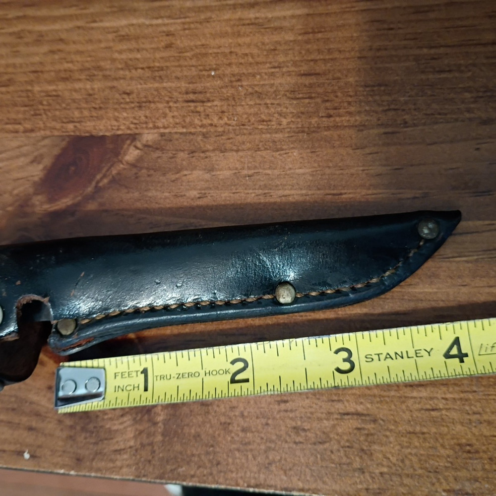 Vtg Leather Sheath For 4" Fixed Blade Knife W/ Belt Loop & Snap Closure