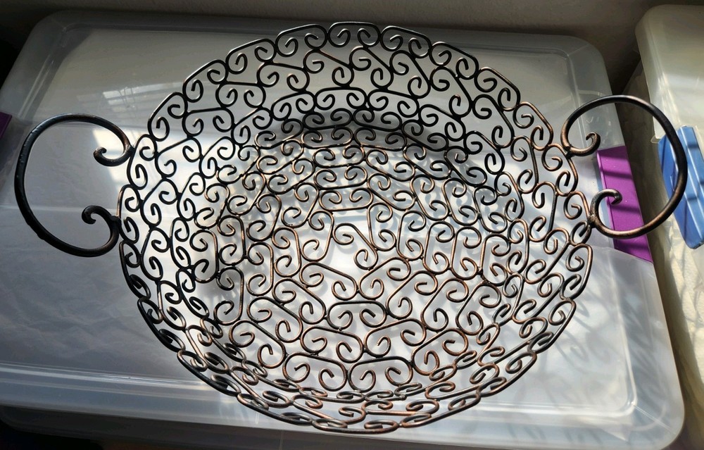 Wrought Iron Handle Decorative Tray Brown/Black Scrolled Pattern- BN!