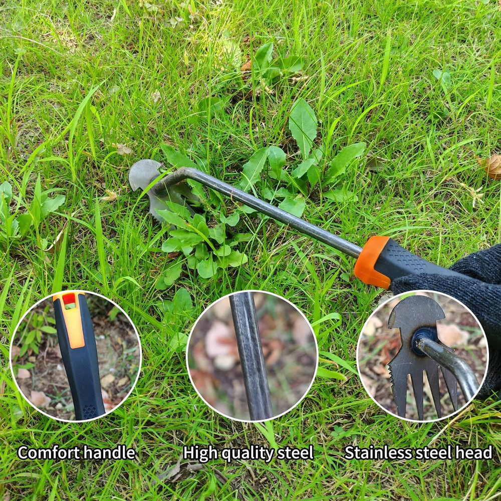 Weed Tool,Garden Weeder Puller Tool with Handle Manual Hand Weeder Tool 4 Teeth