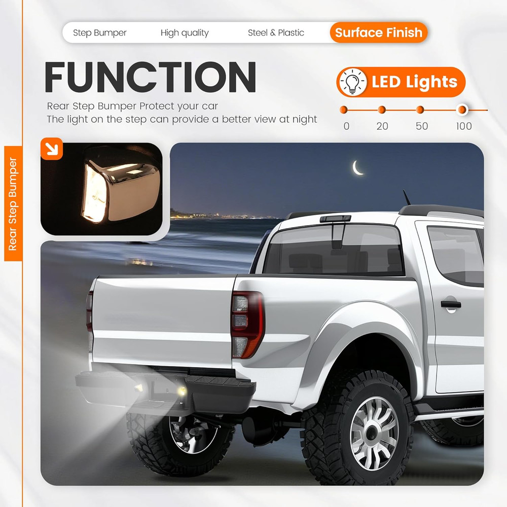 Rear Step Bumper Compatible with 1993-2011 Ford Ranger Fleetside/Styleside Super