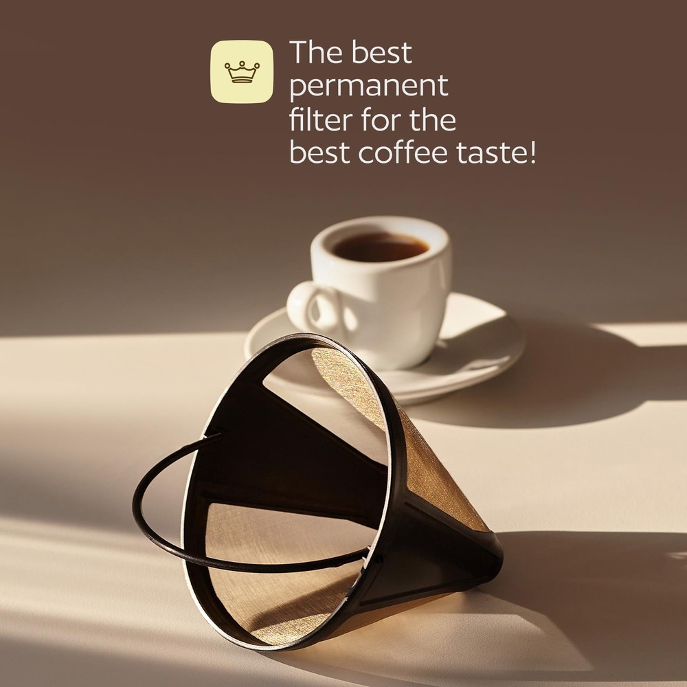 2-Pack #4 Reusable Permanent Cone Coffee Filters - Compatible Small, Gold