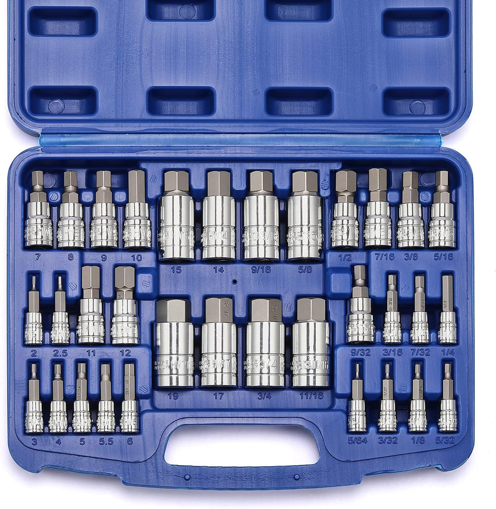 33 Piece Master Hex Bit Socket Set, S2 Steel, SAE and Metric, Allen Socket Bit,