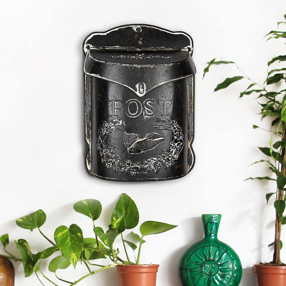 Black Embossed Tin Post Letter Box