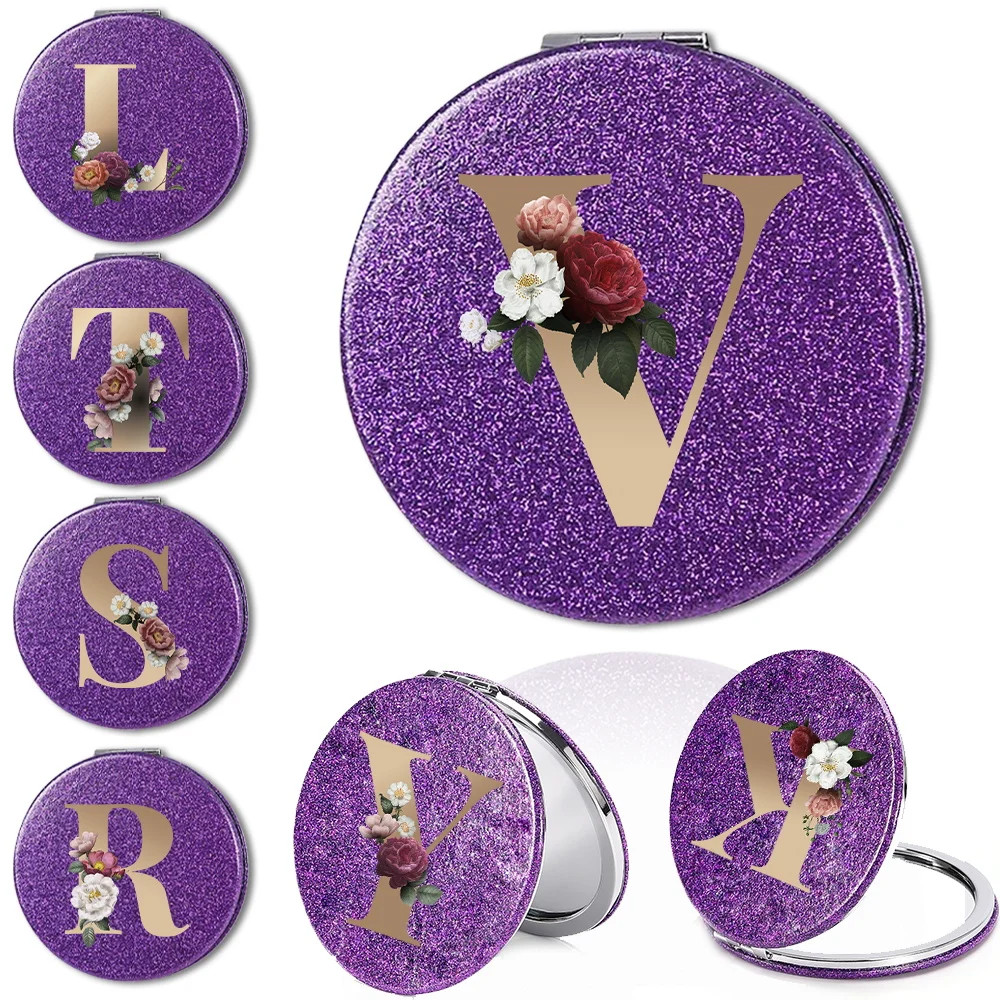 Compact 2 Sided PU Mirror Folding Flash Makeup Mirror Portable Cosmetic Mirror P