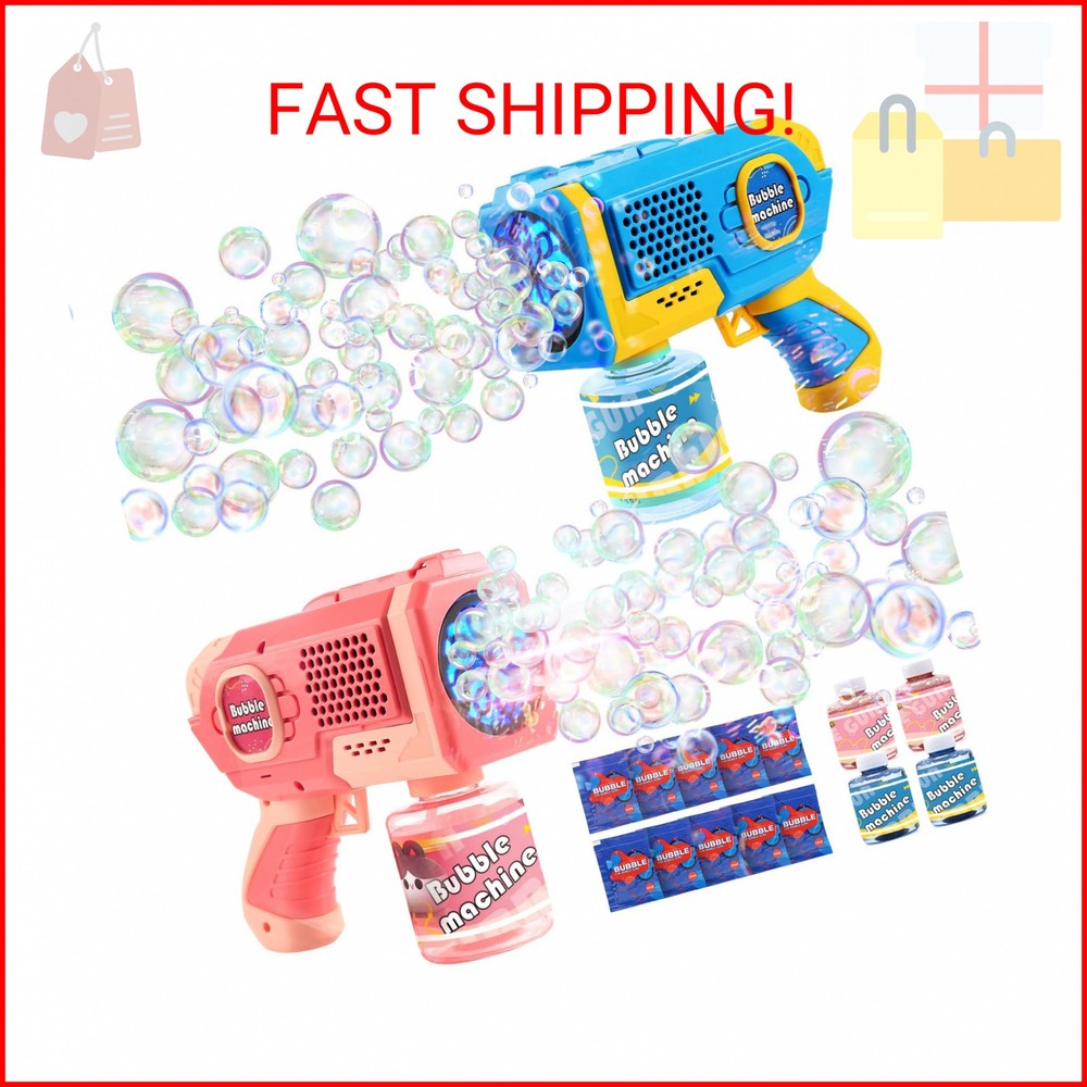 EagleStone 2 Pack Bubble Gun Machine for Kids, Automatic Light Up Bubble Blower
