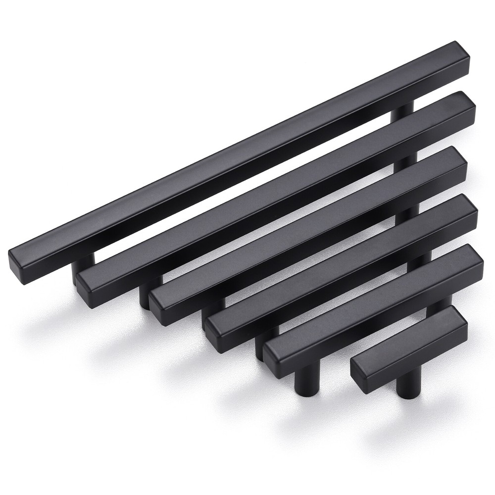 Kitchen Cabinet Handles Matte Black Square Modern Drawer Pulls Stainless Steel