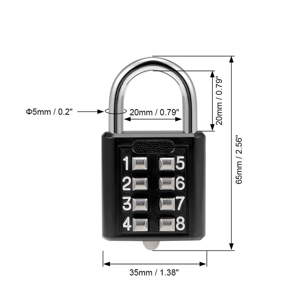 1 Pcs 8-Digit Combination Padlock Push Button Lock for Locker Cabinet Black