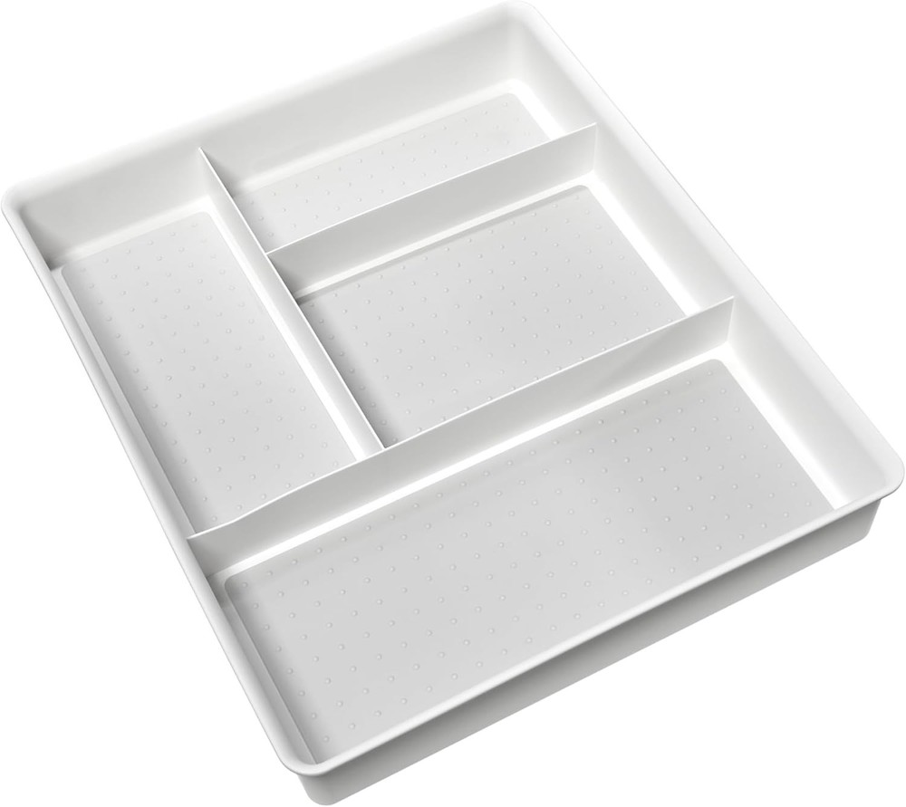 Multipurpose Drawer Organizer 4 Compartment Plastic Non-Slip Storage Tray White