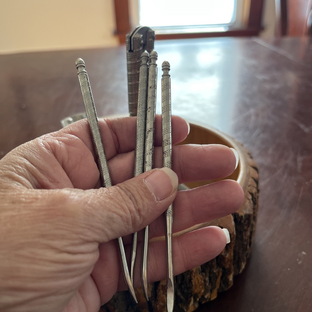 Vintage Solid Tree Bark Nut Bowl with 1 HMQ Nutcracker & 4 picks Cloth Bottom