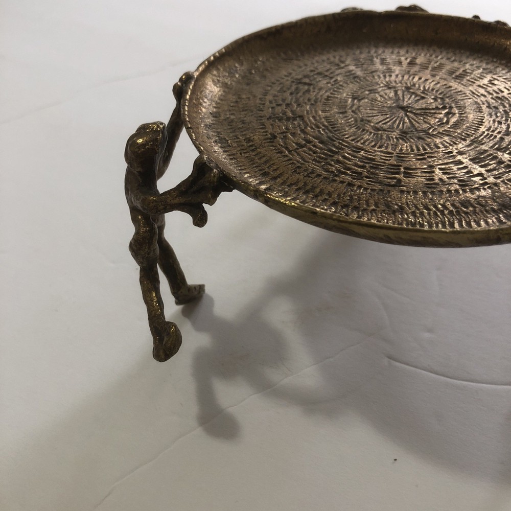Antique Georgian Solid Brass Tazza Dish Centrepiece Held By Three Frogs