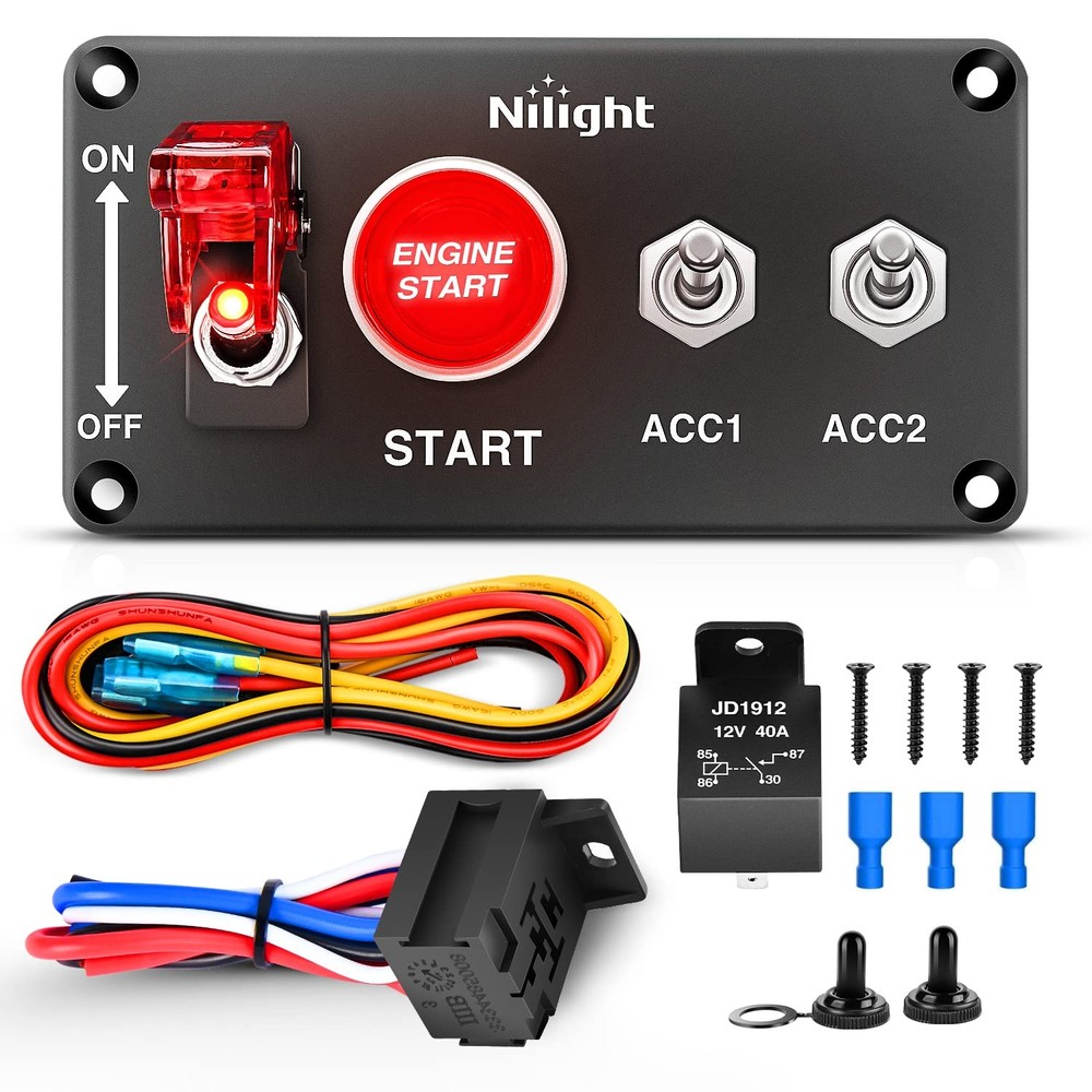 Nilight Ignition Rocker Switch Panel 12V 4 in 1 with Engine Push Button Toggle S