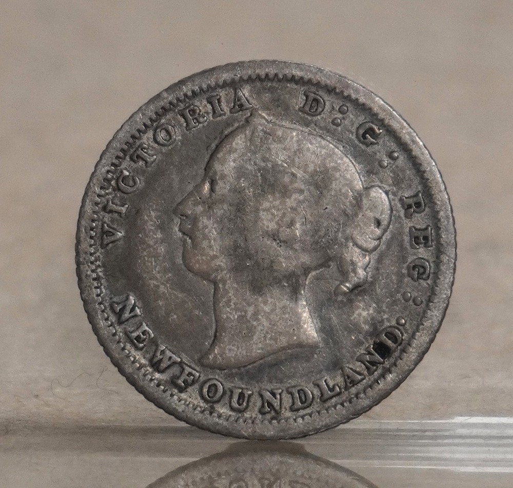 NEWFOUNDLAND 1882 H FIVE CENTS SILVER