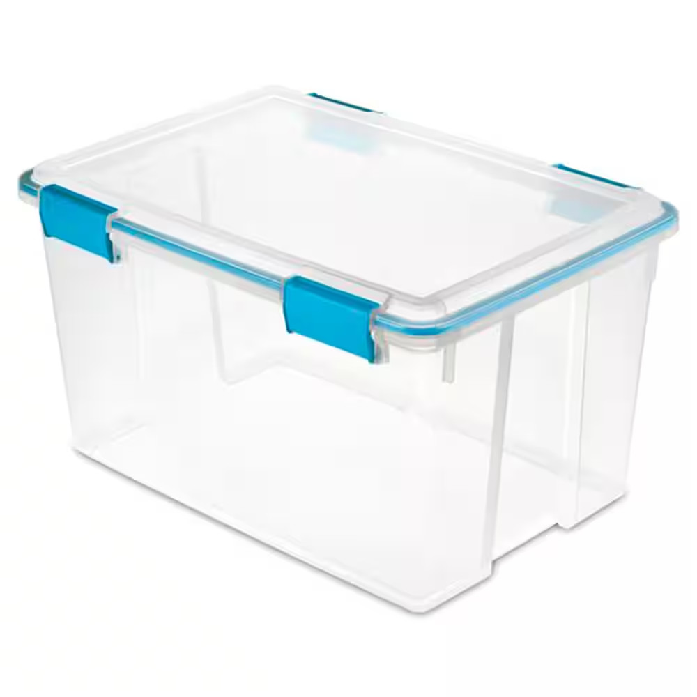 54 Qt. Plastic Stackable Storage Bin with Gasket Latch Lid, Clear (4-Pack)