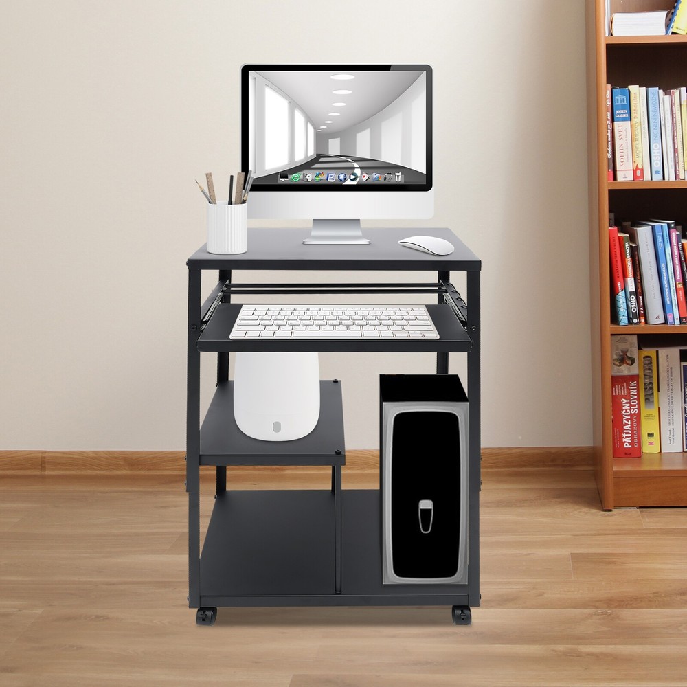 Computer Desk With Keyboard Tray Height Adjustable Rolling Presentation Table