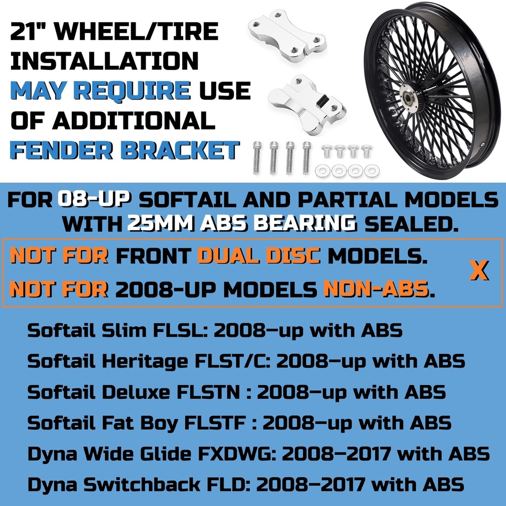 21'' Single Disc Front Wheel for 2008-UP Touring & Softail Slim, FatBoy