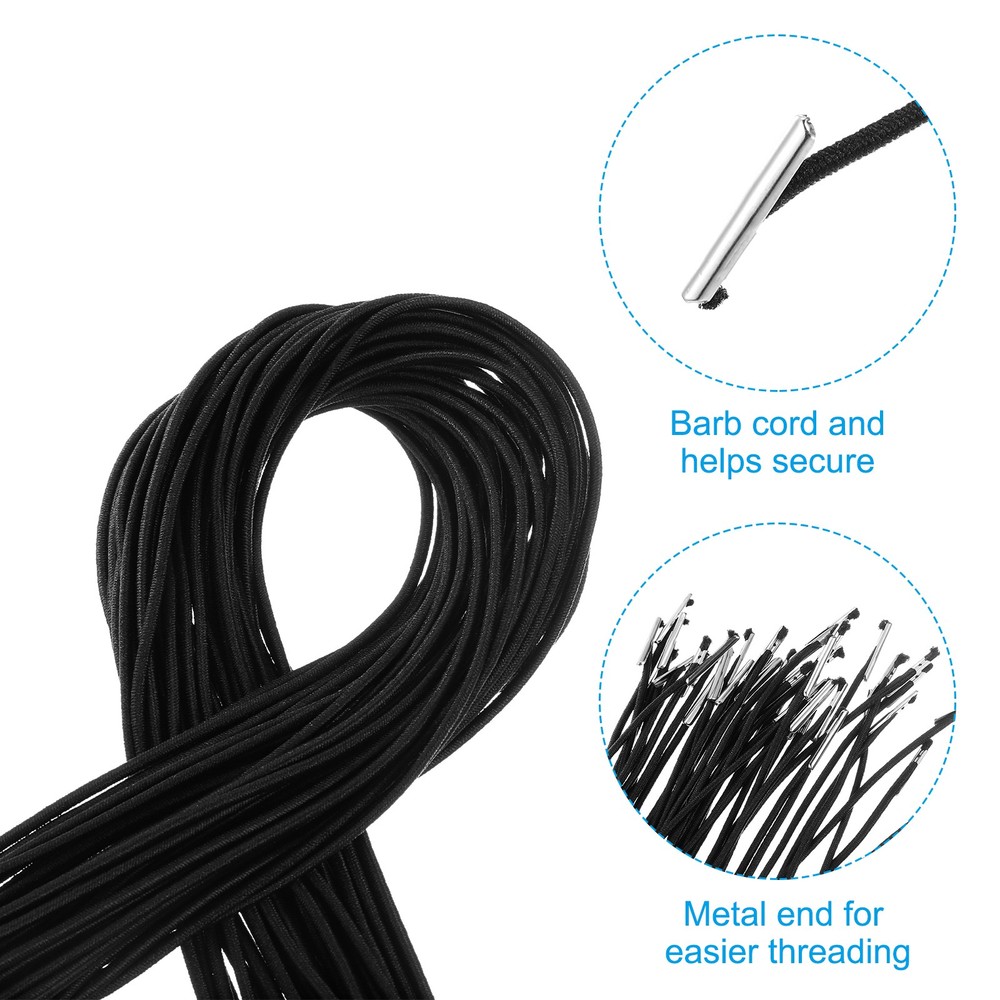 50Pcs 10" Elastic Barbed Cord 1.6mm Loop Stretch Round String Black