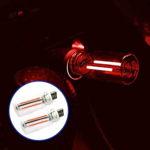 2PCS Car USB Lights, Touch Dimmable LED Car Interior Ambient Lights, Plug Red