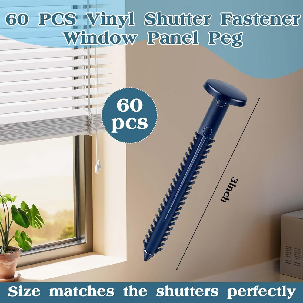 60Pcs 3 Inch Vinyl Shutter Fasteners, Window Shutter Panel Pegs Shutter Screws L