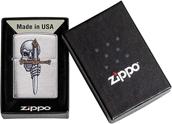 Zippo Sword Skull Design Brushed Chrome 49488