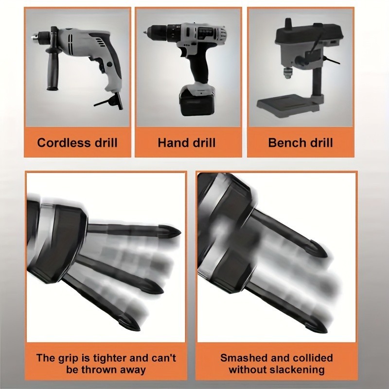 Multi-Material Drill Bit Set - Hex Shank for Tile, Concrete, Wood Drilling