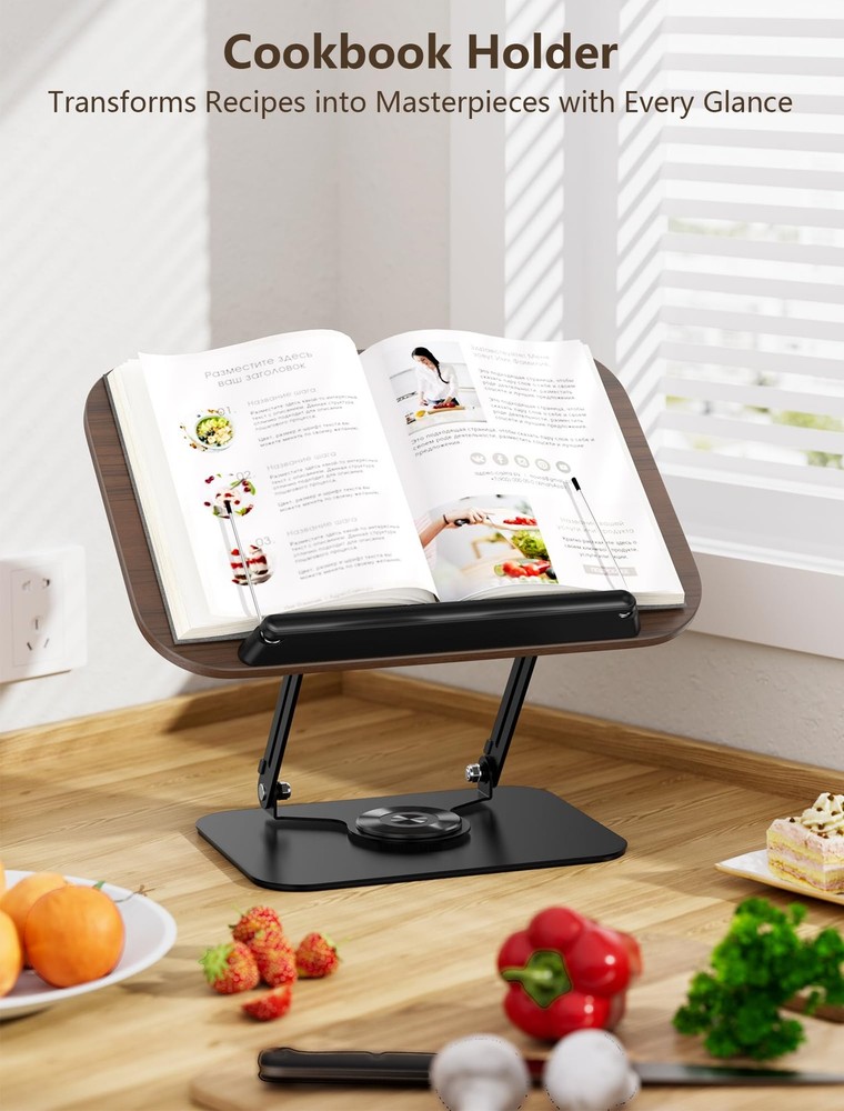 Book Stand for Reading Adjustable 360 Rotating Base Foldable Cookbook Holder