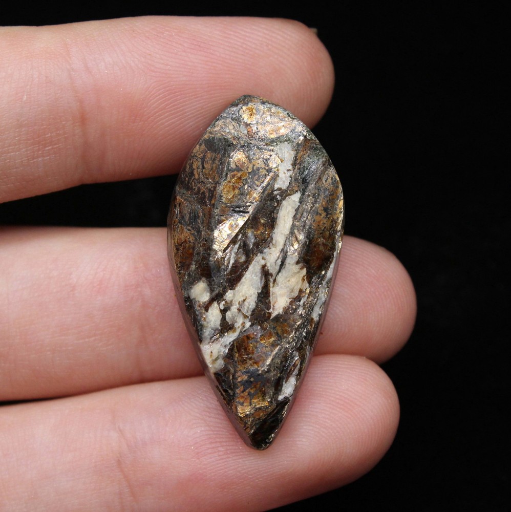 Natural Astrophyllite with Albite Raw surface marquise cabochon