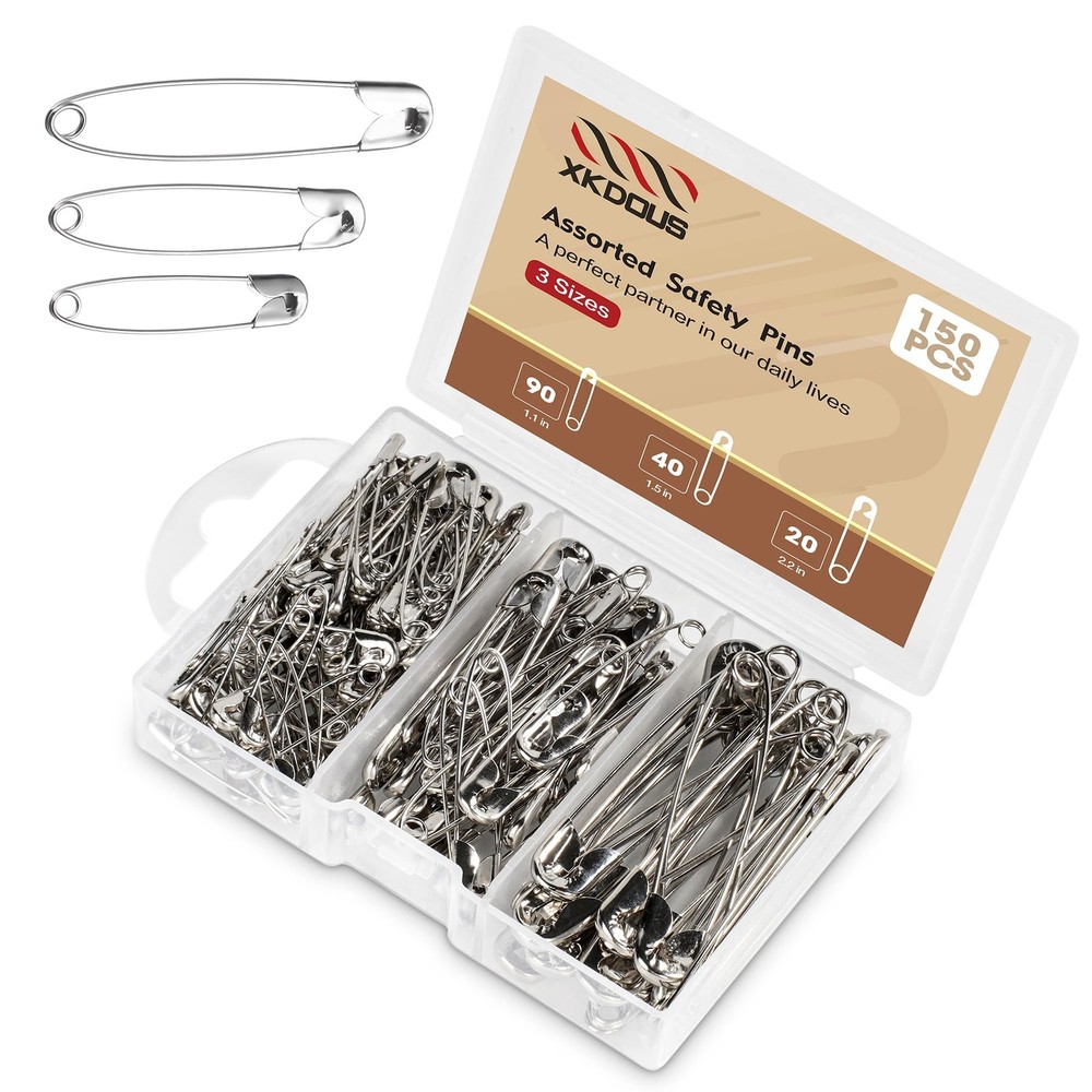 Safety Pins - 150 Pcs Assorted Sizes Silver Pins Bulk - Small & Large Heavy D...