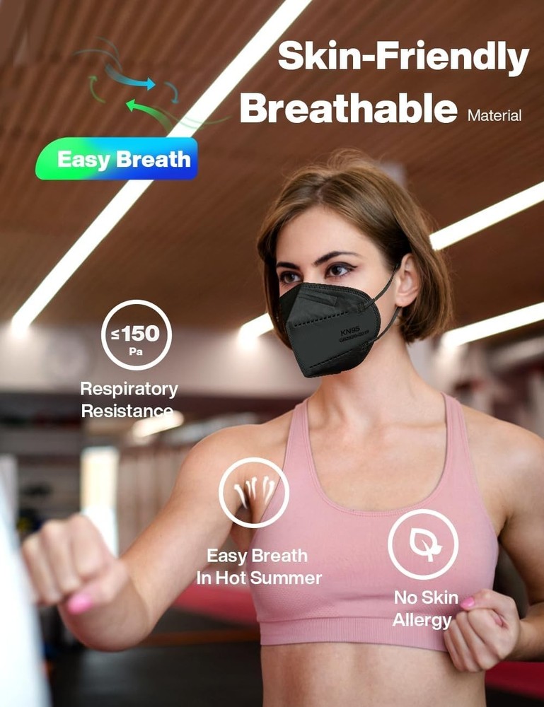 s 50 Pack, Black, 5-Layer Disposable Face Masks, Breathable and Comfortable